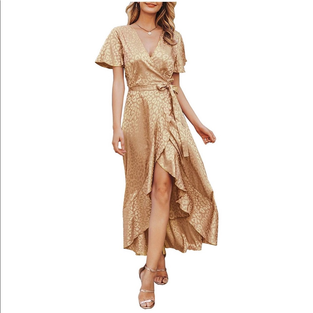 Gold leopard Wrap Dress